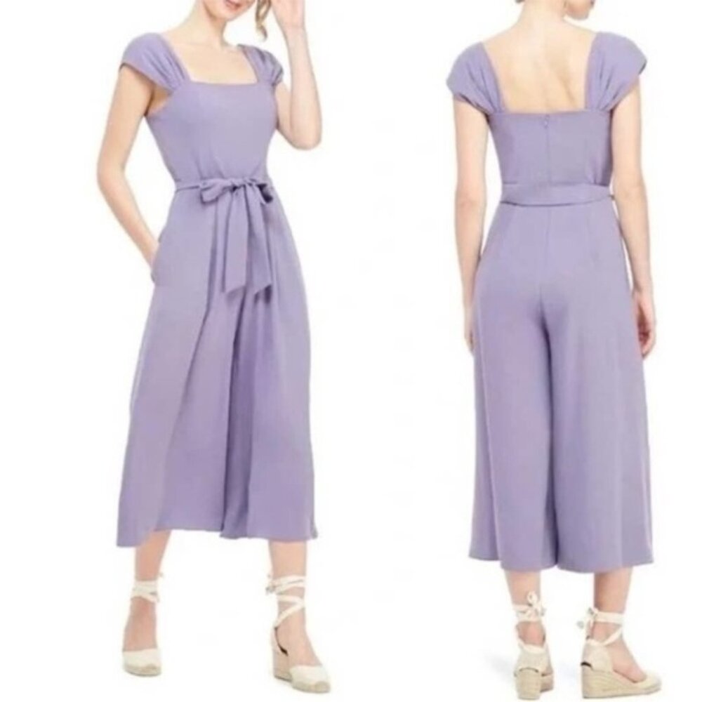NWT Gal Meets Glam Women Purple Veronica Square Neck Crepe Jumpsuit Size 0